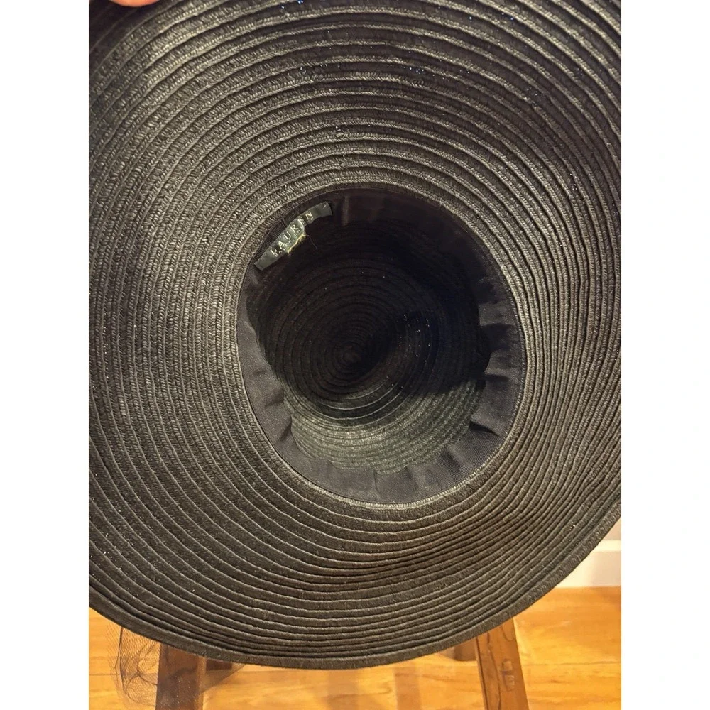 Ralph Lauren Black straw hat with feathers and Red flowers English Wedding